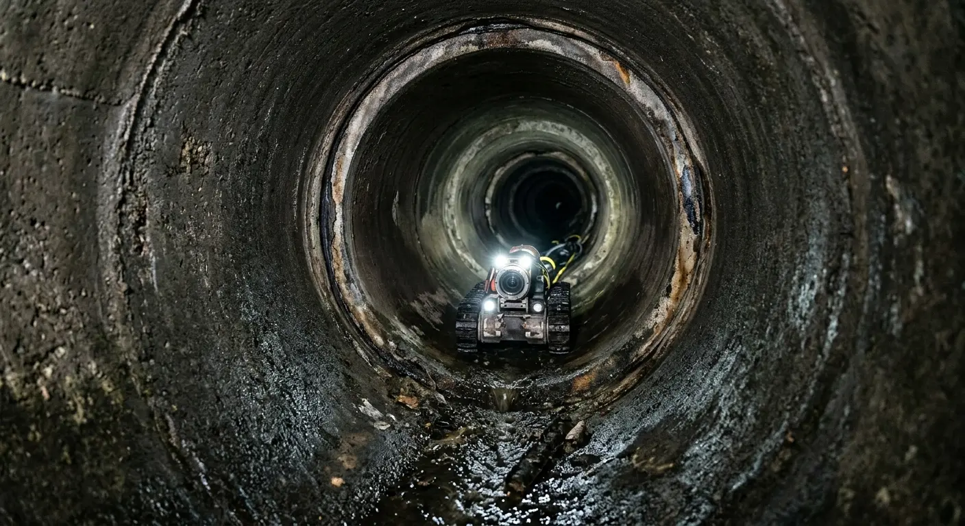 Robotic sewer camera inspecting pipe interior for Drain Snake Service in Malvern